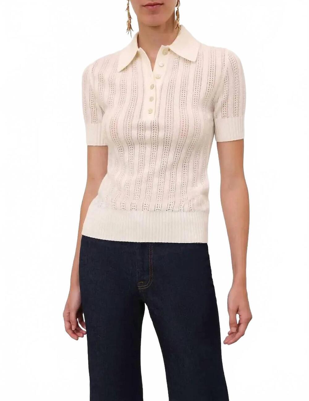 NEW ZIMMERMANN ribbed knit polo top in cream
